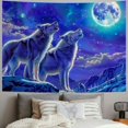 thumbnail image 2 of Creowell  Wolf Tapestry Wolf Howling in the Moon Night Wall Hanging Winter Snow Wolf in Galaxy Starry Sky Blue Purple Wall Art Home Decorations for Bedroom College Dorm 60x50inch, 2 of 6
