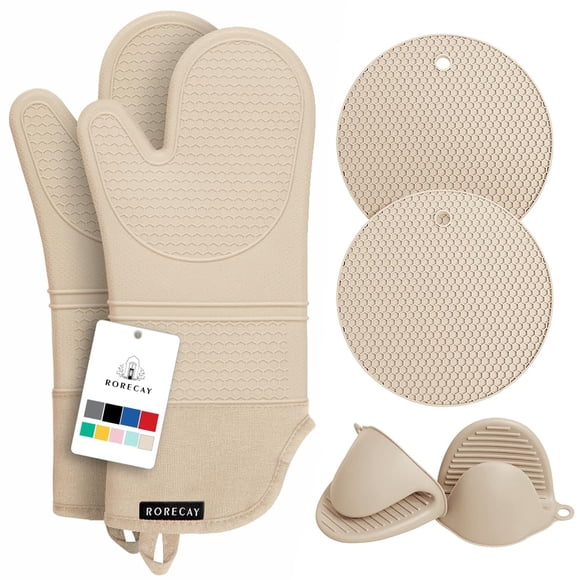 Juego de guantes y soportes para ollas Rorecay, silicona, 500 °C, 6 unidades