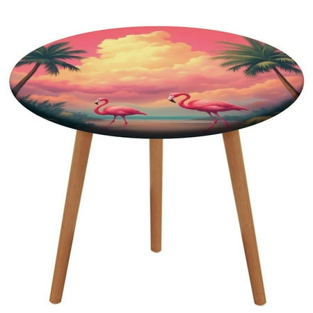 

Tropical Flamingo Sunset-4 Round Fitted Tablecloth Elastic Table Cover Waterproof Dining for Indoor Outdoor Decor Table Cloth L-50 -54