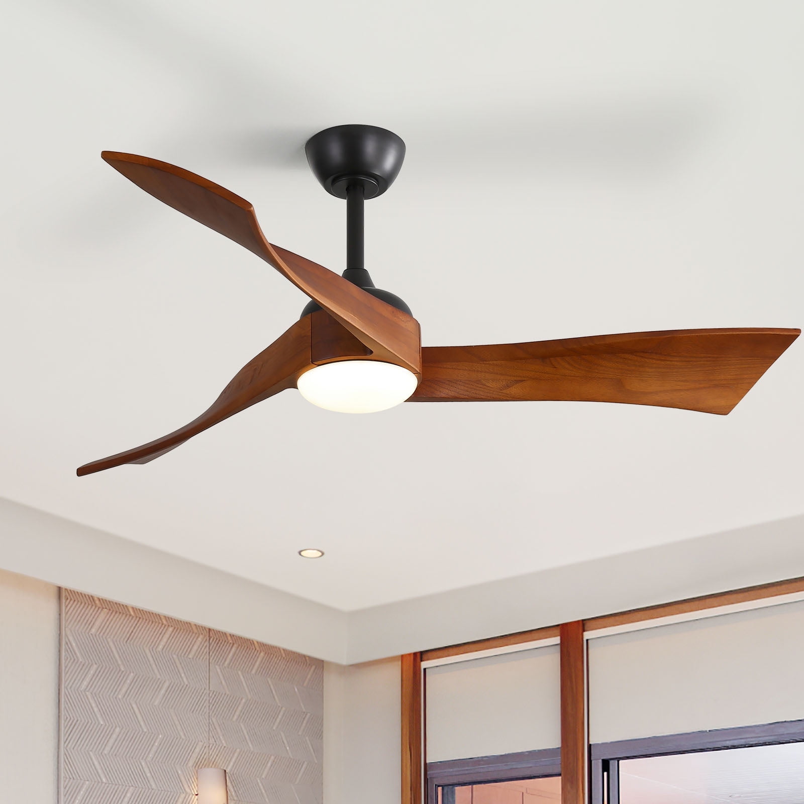 Sofucor 52 Inch Low Profile Ceiling Fan With Light Remote Control，Modern Sloped Ceiling Fan With Reversible Dc Motor For Bedroom Kitchen Bedroom Basement Dining Living Room Dark Wood
