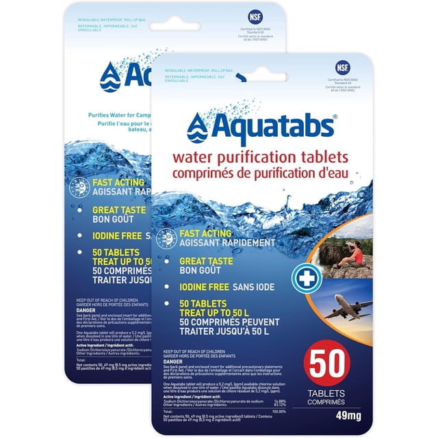 Aquatabs 49 mg (8.5 mg Actif) Comprimés de Purification d'Eau - Lot de 2
