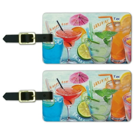 Mixed Drinks Sunshine Summer Fun Happy Hour Tropical Beach Vacation Luggage ID Tags Suitcase Carry-On Cards - Set of