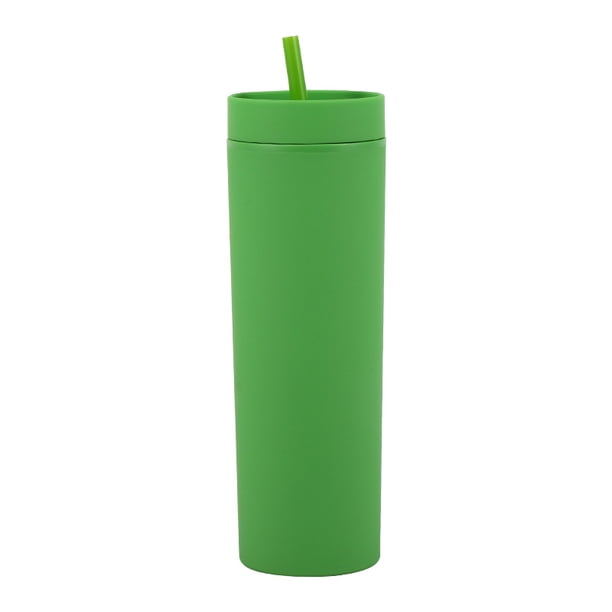 Vaso de plástico de doble capa de 16 oz, alto valor de color, gran capacidad, vaso para bebidas frías, recto, vaso con pajita para mujer