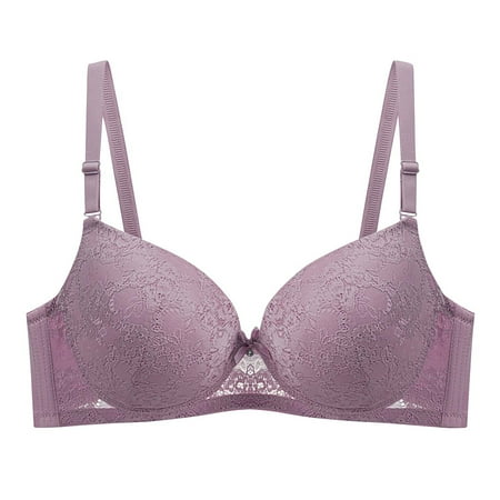 Yyeselk Push Up Bra for Women Adjustable Shoulder Strap Lace Bras Plus Size Anti-Sagging Underwire Bra Daily Bra Gray 44