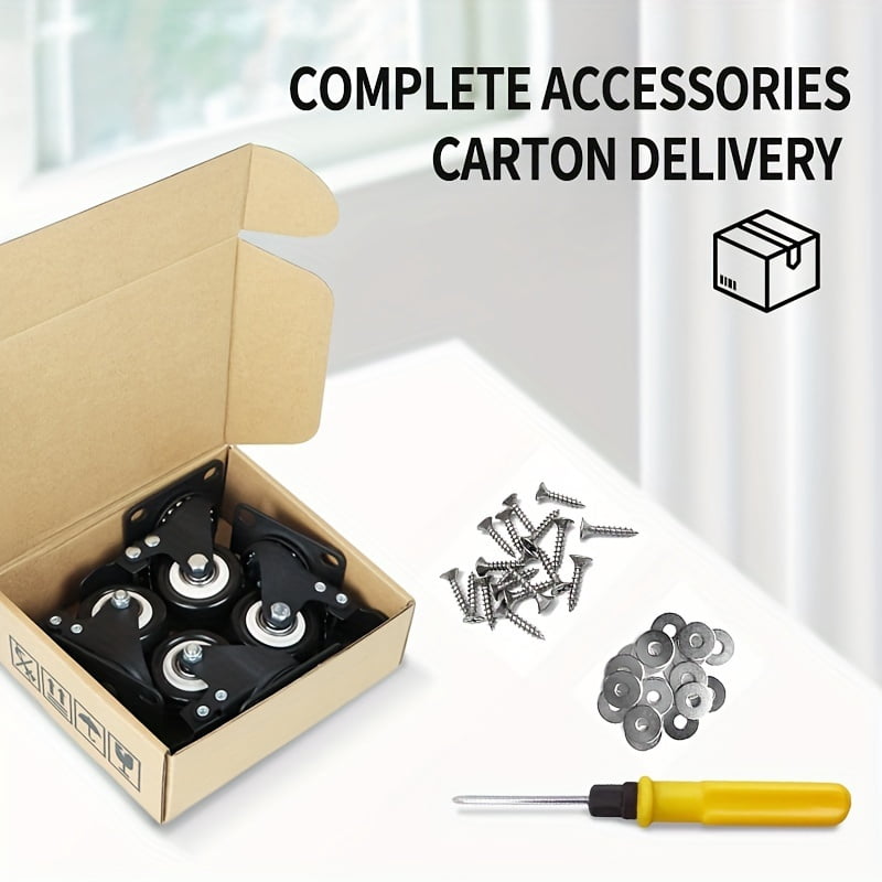 2" Plate Caster Wheels Heavy Duty 600 Lbs Load Capacity Swivel Casters with Brake Set Of 4, Safety Dual Locking, No Noise Wheels for Furniture, Carts (Screws And Screwdriver)
