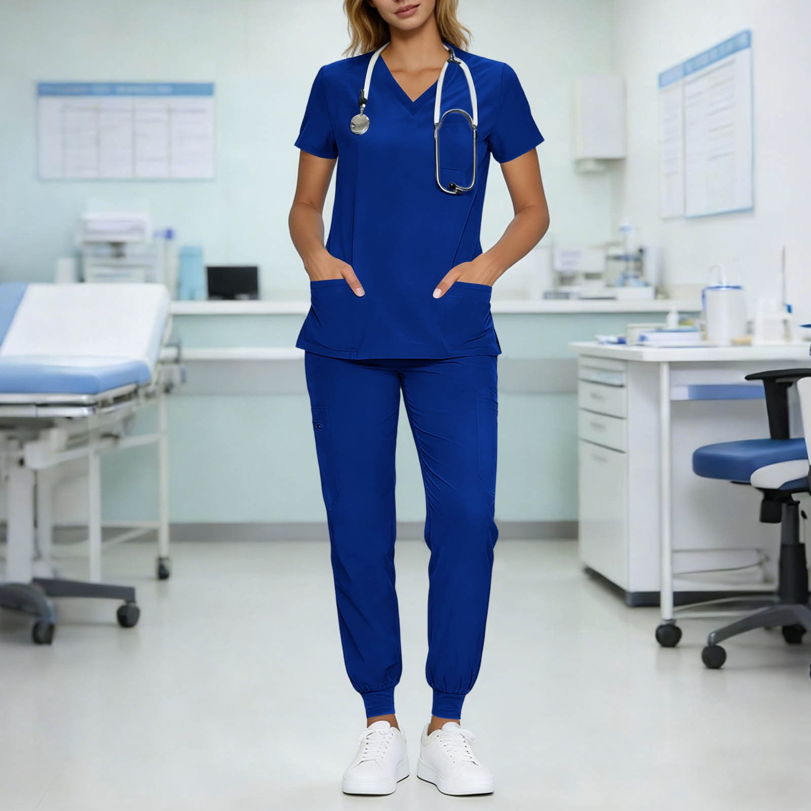 Scrubs for Women Set V-Neck Scrub Top Stretch Jogger Pants Stretchy Scrub Set Womens Workwear Nursing Uniform