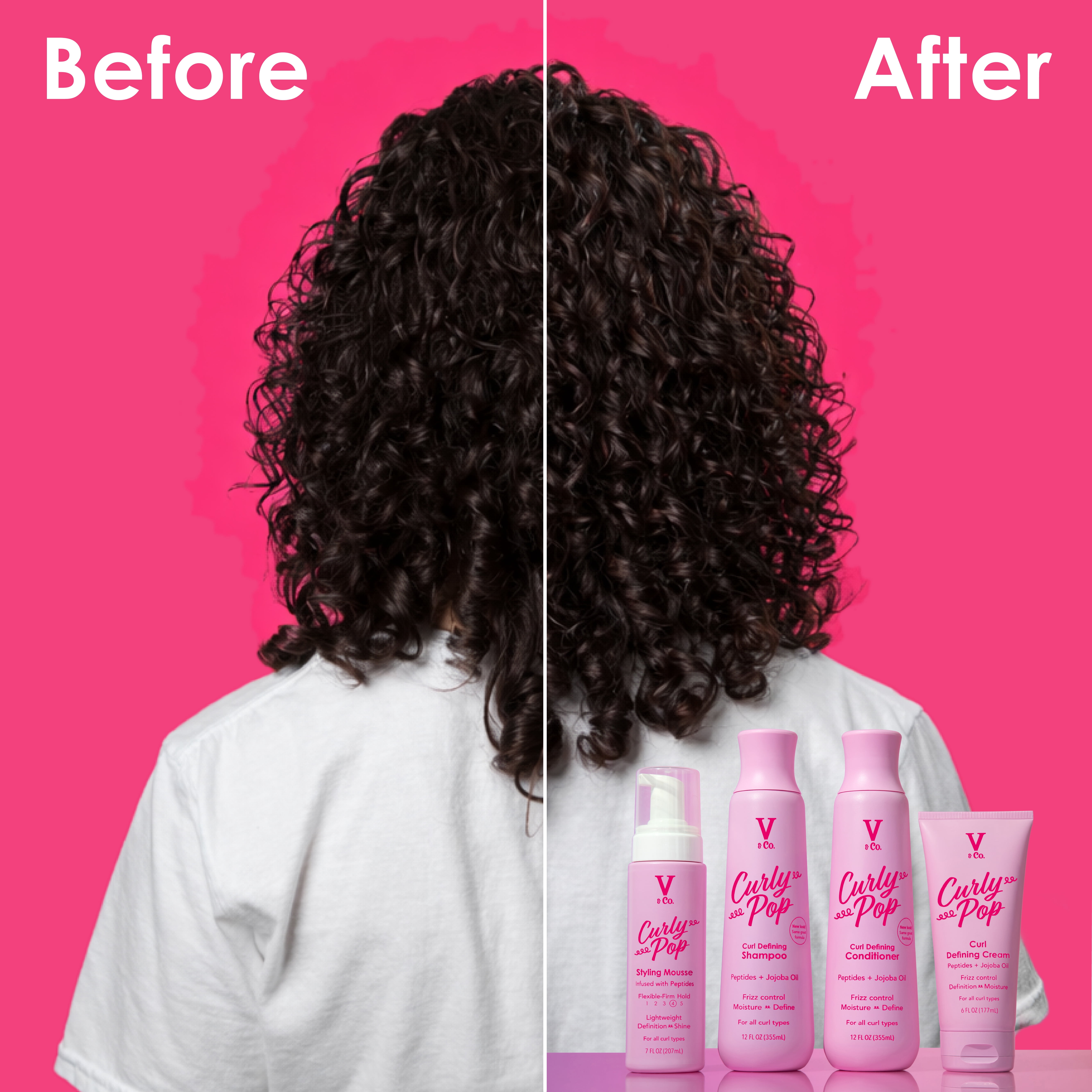 V&Co. Beauty Curly Pop Curl Defining Cream – Curl Cream for Curly Hair, Anti Frizz & Moisturizing Hair Care with Peptides & Jojoba Oil, 6 fl oz