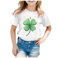 thumbnail image 4 of Irish Shamrock Shirt St Patrick's Day Girls Short Sleeve Letter Graphic Print Shirts Casual Loose Pullover Tees Oversized Blouses Summer Clothing Z03-White 12-13 Years, 4 of 4