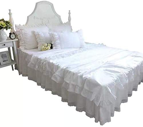 2-Pack Bright White Pillow Shams Cases Covers with Ruffles and Embroidery Lace Egypt Cotton King Size 20"X36" Princess Girls Bed
