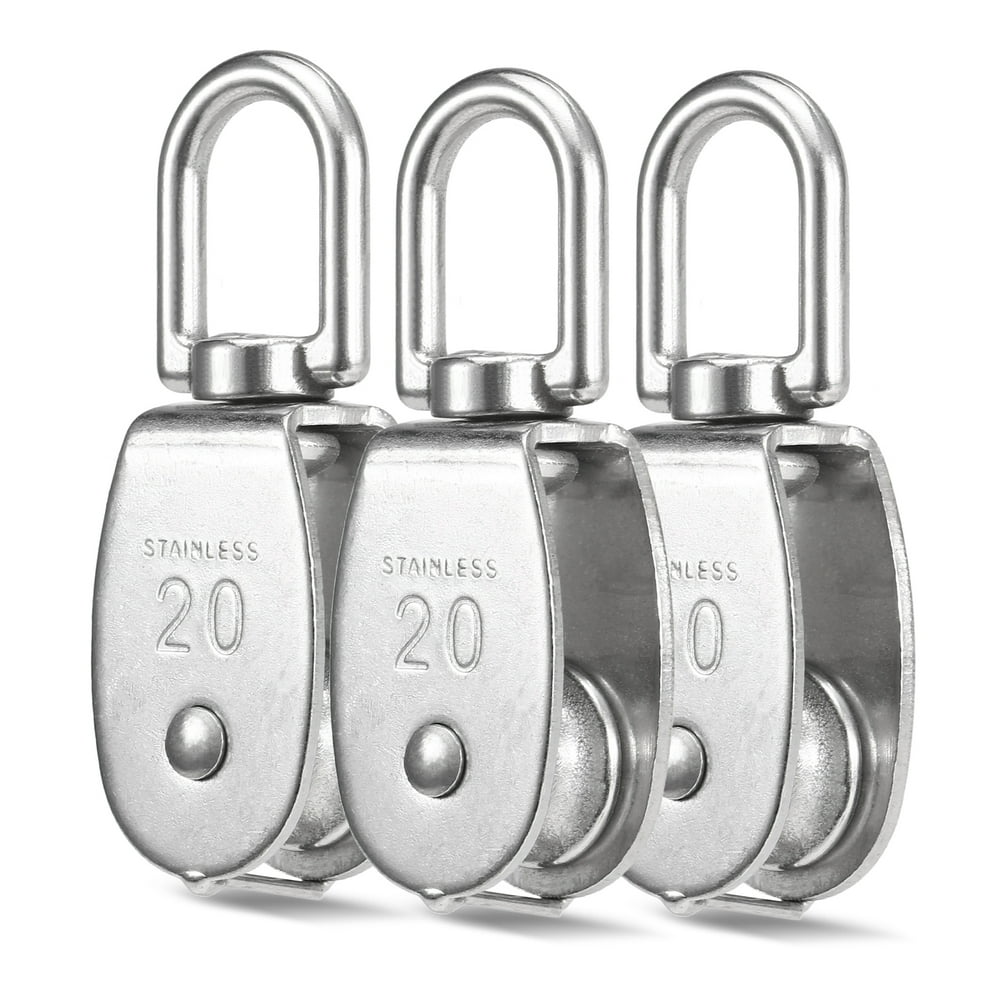 Htovila 3pcs Lifting Single Pulley Stainless Steel Heavy Duty Single