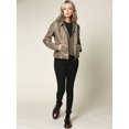 thumbnail image 5 of Made by Johnny Women's Faux Leather Quilted Motorcycle Jacket with Hoodie XXL KHAKI, 5 of 6