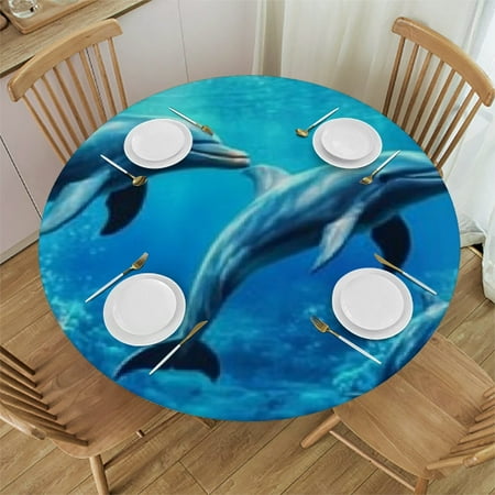 

SHERONV Dolphins Ocean Corals Round Tablecloth Stain-Resistant Washable 100% Polyester Table Cover for Home Indoor Outdoor Restaurants Weddings Parties 42 -46