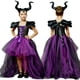 thumbnail image 3 of Conjunto de 3 piezas para Halloween, disfraz de maléfica para niña, trajes altos y bajos, vestidos de malla con capa de plumas para fiesta de Carnaval, 3 of 5