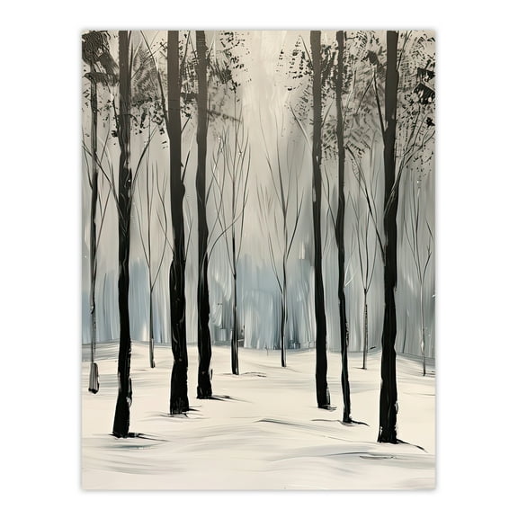 White Winter Morning Forest Oil Painting Serene Living Room Large Wall Art Poster Print Thick Paper 18X24 Inch