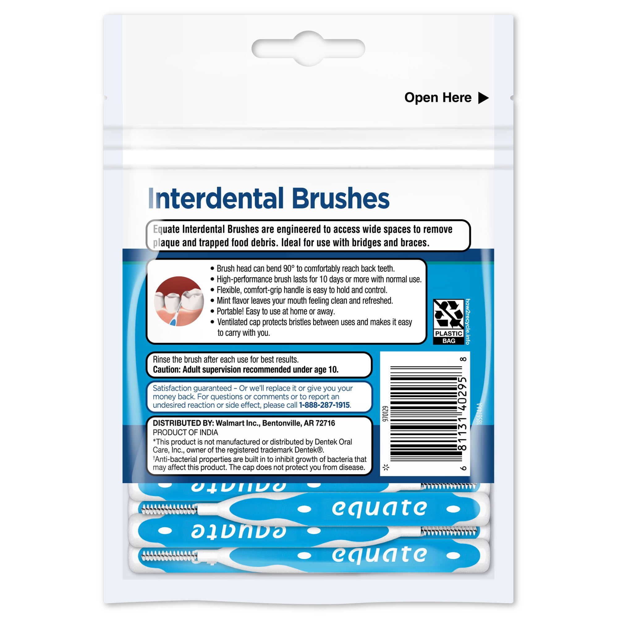 Equate Interdental Brushes, Mint, Wide, 20 Count
