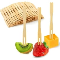 100 Wooden Appetizer Forks, 3.5" Disposable Mini Wooden Cocktail Forks, Two Prongs Fancy Toothpicks, Small Fruit Food Picks for Party Supplies