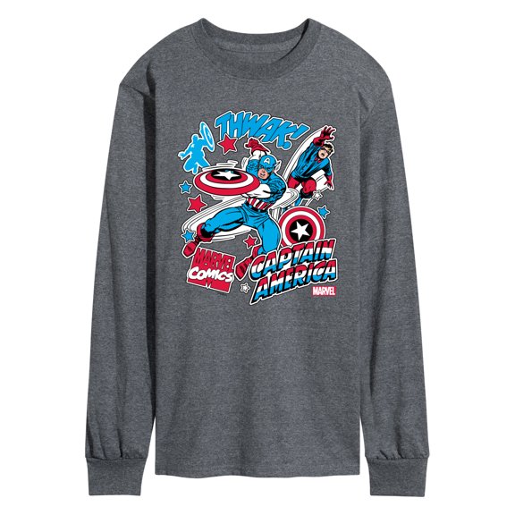 Marvel Captain America - Comic Book Stickers - Men's Long Sleeve Graphic Tee