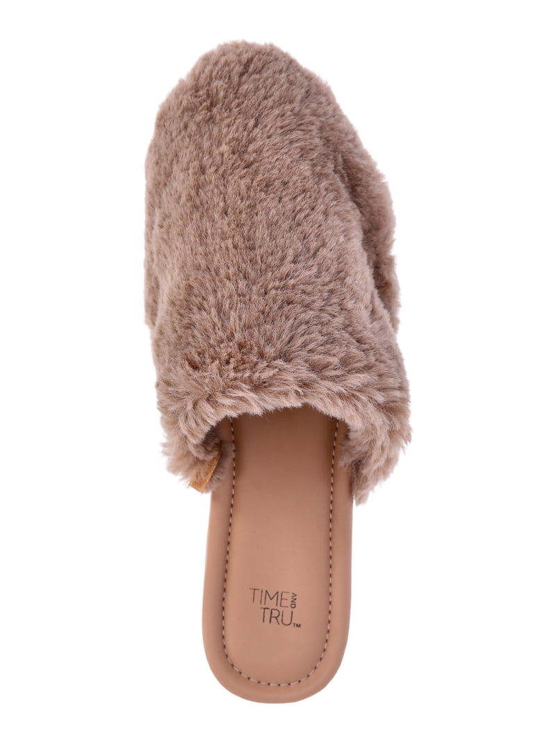 Time and Tru Women's Faux Fur Mules - Walmart.com