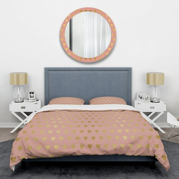 Designart 'Gold Hearts On Pink' Mid-Century Modern Duvet Cover Set
