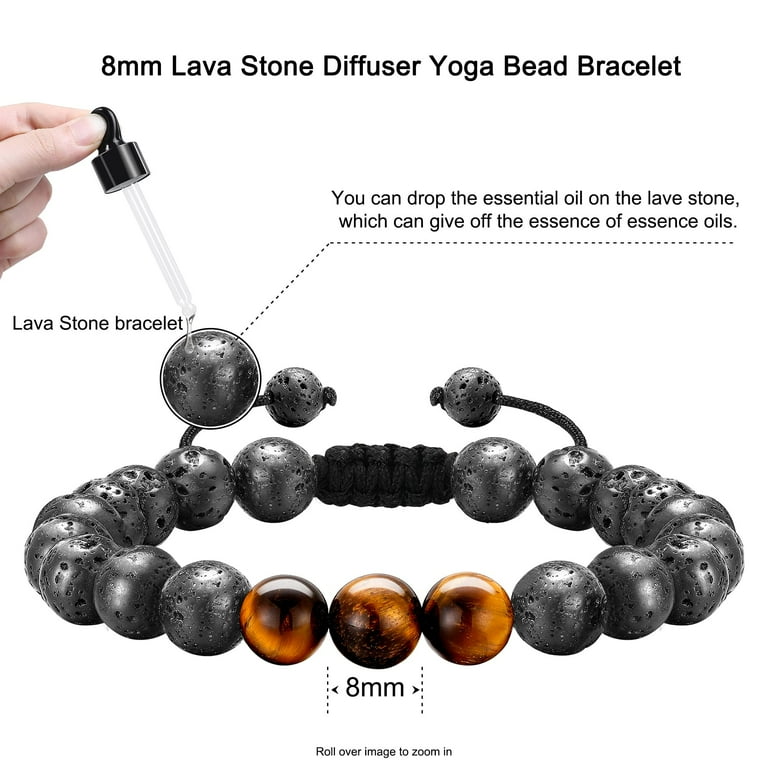 Initial Beaded Bracelets for Men Boys, 8mm Natural Stone Tiger Eye