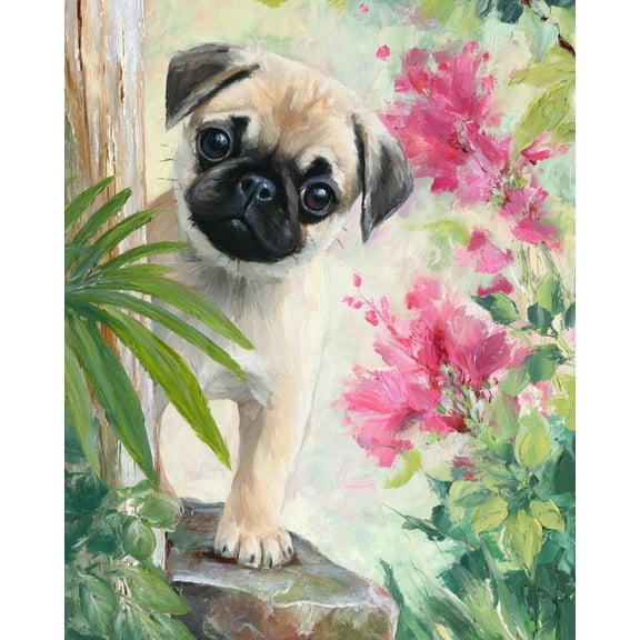 Paint by Numbers for Adults Kids Beginner Pug in the Flowers DIY Acrylic Painting by Numbers Kits with Brushes Acrylic Pigment Home Decoration Gifts 16 x 20 inch