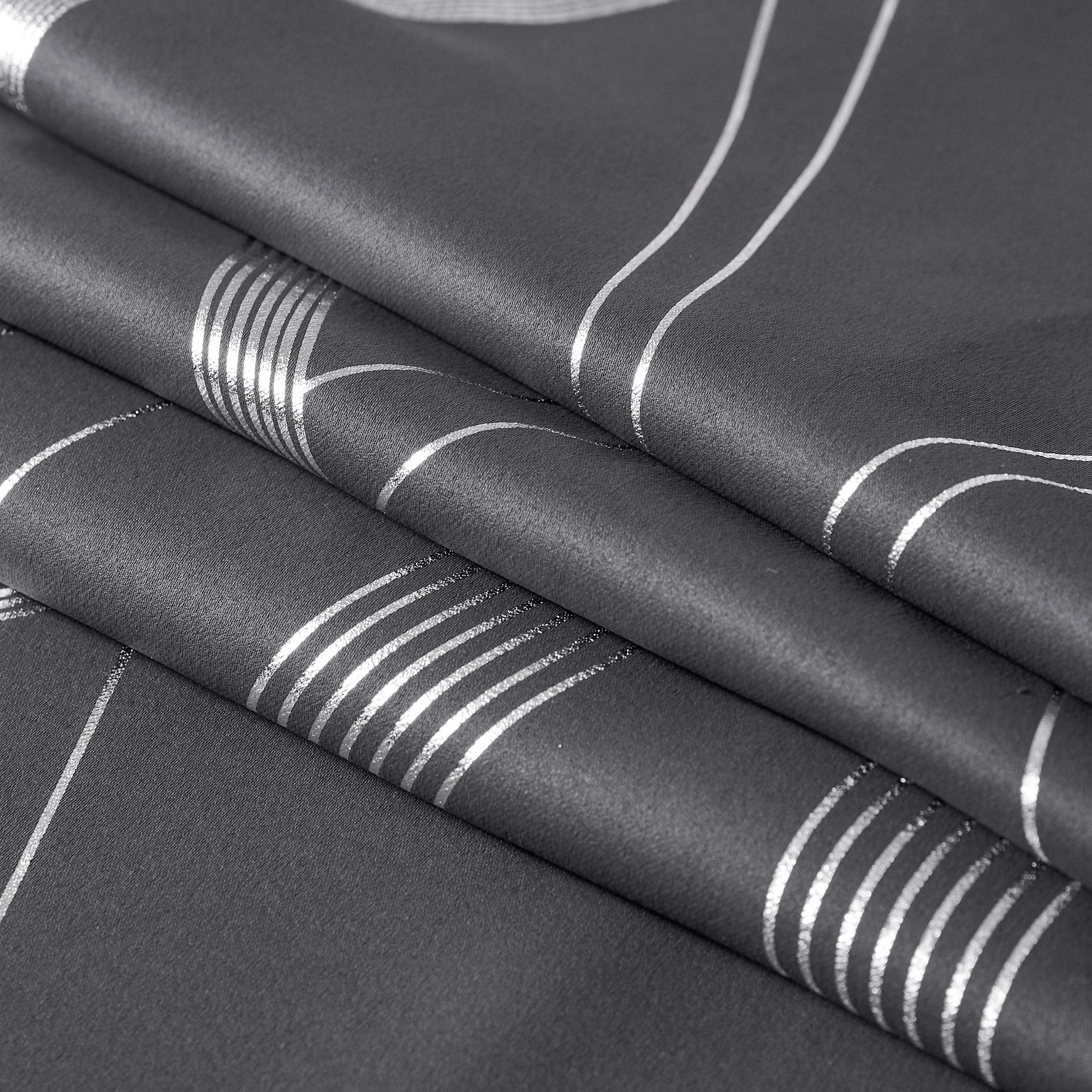 NICETOWN Living Room Curtains Blackout Length Wave Line Foil Print Grommet Room Darkening Curtains Thermal Insulated Bedroom Curtains, Gray, 42x84 inch, 2 Panels