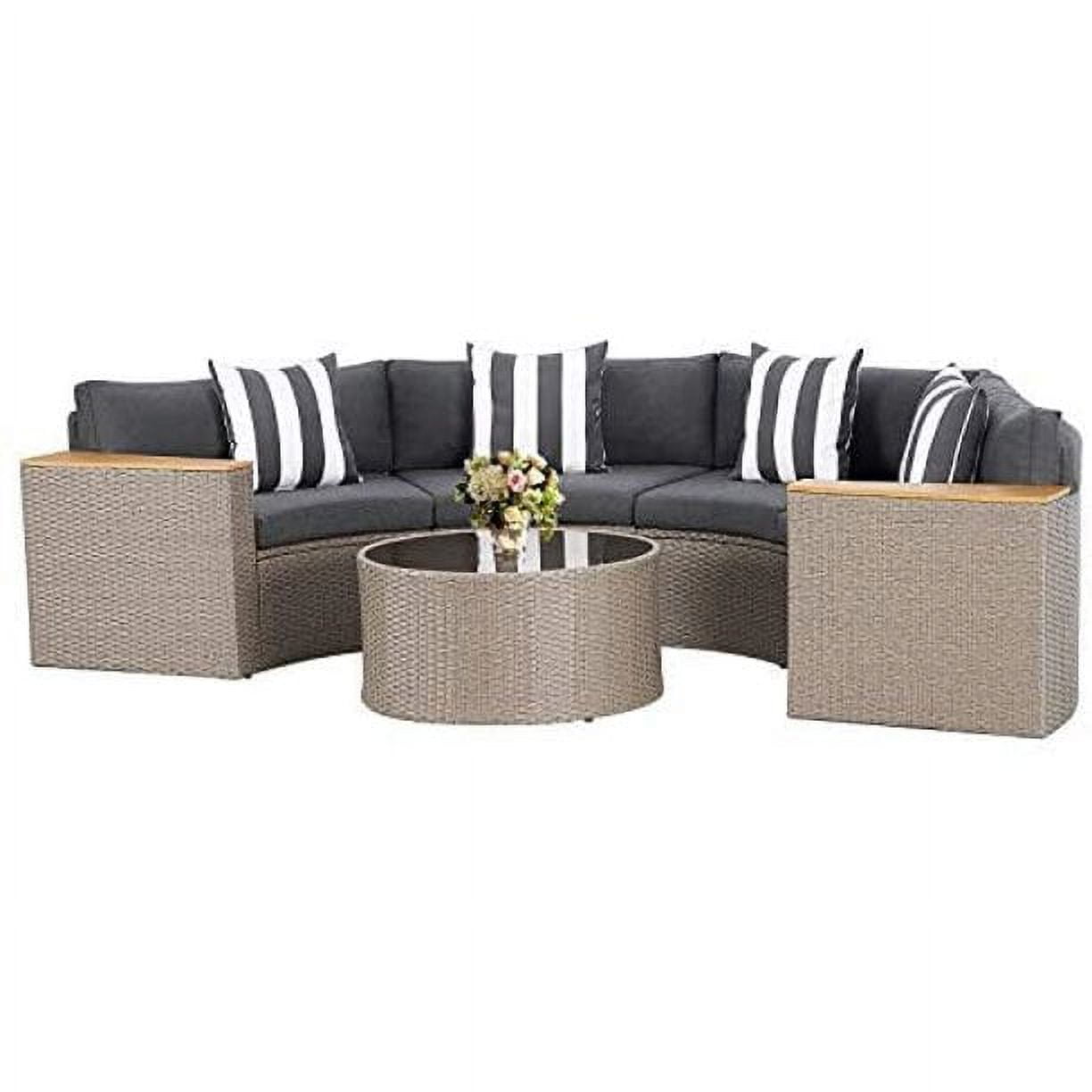 SOLAURA 5-Piece Outdoor Patio Furniture Gray Wicker Sectional Sofa Set