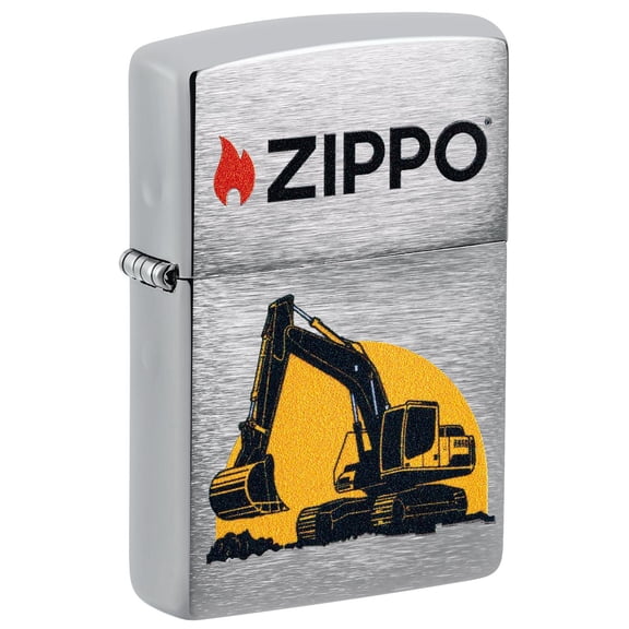 Zippo Lighter: Excavator with Zippo Logo - Brushed Chrome 46891