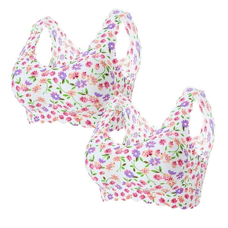

NEGJ 2PC Women s Plus-Size Print Unblemished With Ice Silk Floral Bra Underwear