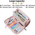 thumbnail image 2 of Women's wallet, large capacity leather women's wallet, zip clutch, bracelet with RFID blocking,Great gift for Wife, Girlfriend/Pink, 2 of 6