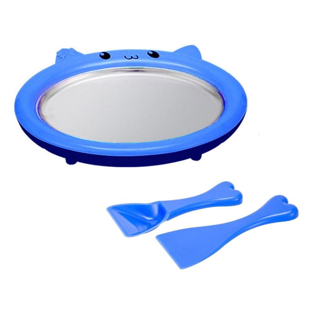 simhoa Cute Ice Cream Pan with 2 Spatulas Homemade DIY Instant Ice Cream Fruit Sweet Blue