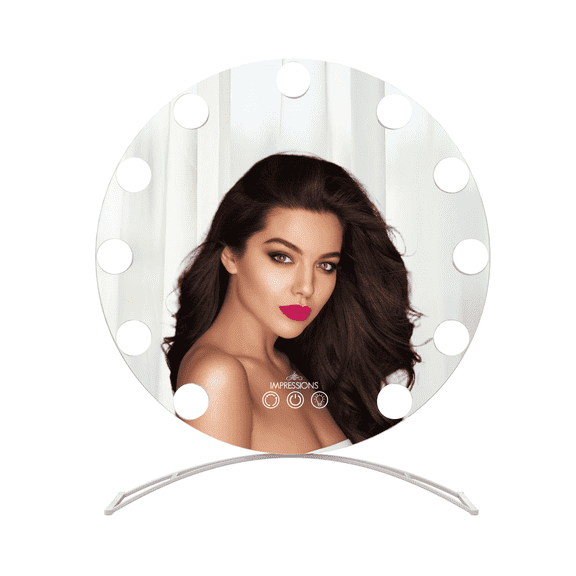 Impressions Vanity Hollywood Round XL Beauty Makeup Mirror with Tri Tone LED, Standing Base (White)