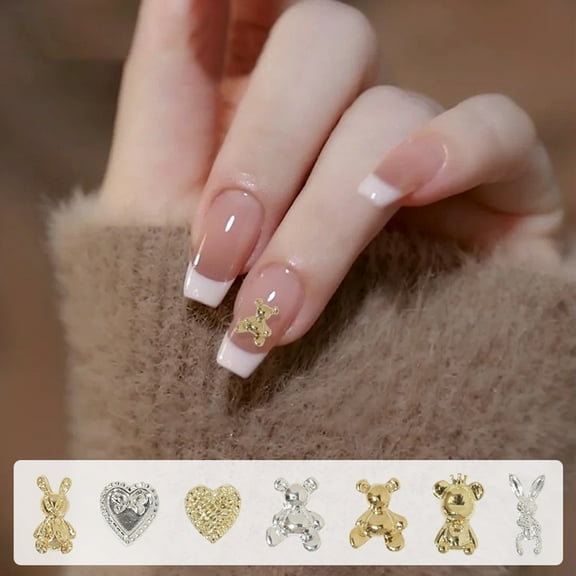 dianhelloya Nail Art Supplies 10Pcs Nail Ornament Gloss Non-falling Three-dimensional DIY Stunning Visual Effect Heart Bow Bear Bunny Nail Alloy Decor Nail Salon Supply