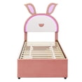 thumbnail image 6 of Harper & Bright Designs Cute Kids Twin Size Upholstered Platform Bed with Rabbit-Shaped Headboard with Embedded LED Lights, Velvet Platform Bed with Trundle and 3 Drawers for Boys Girls, Pink, 6 of 18