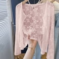 thumbnail image 2 of TEAJOPSUU Women's Plus Size Floral Cardigans Lace Breathable Button Down Sweater Long Sleeve Cropped Coverup Cardigans L-5XL Pink, 2 of 8