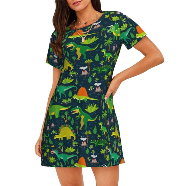 Easygdp Dinosaurs Camisón de manga corta para mujer, informal, estampado