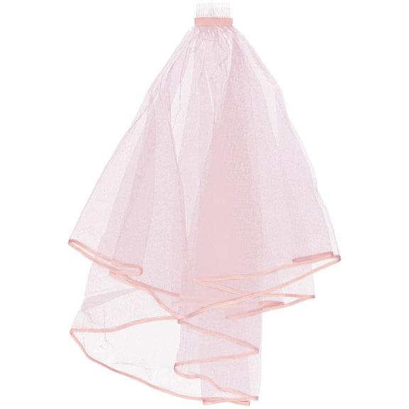 Masteelf Wedding Veil Lace Double-layer Satin Yarn Dance Party Veil Bride 89x80x1cm Pink