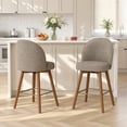 thumbnail image 2 of Hawsaiy Modern Swivel Bar Stools Set of 2, 26" Counter Height Bar Stools with Back, Upholstered Chenille Bar Chairs, Solid Wood Legs Kitchen Island Stools with Footrest, Khaki, 2 of 12