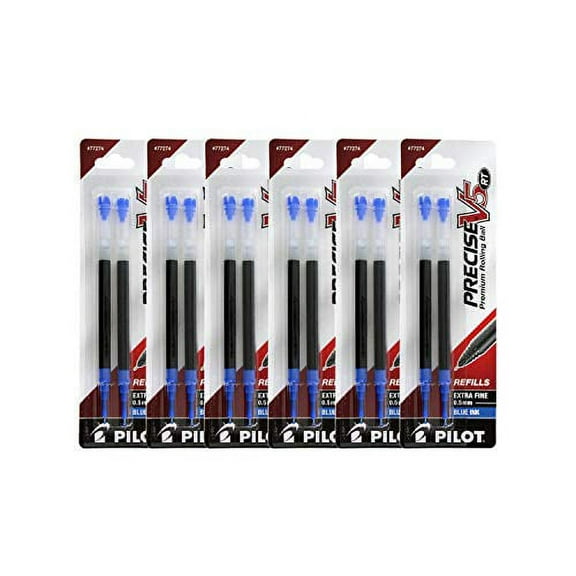 Pilot Precise V5 RT Liquid Ink Retractable Rollerball Pen Refills, 0.5mm, Extra Fine Point, Blue Ink, 6 pack with 2 refills each