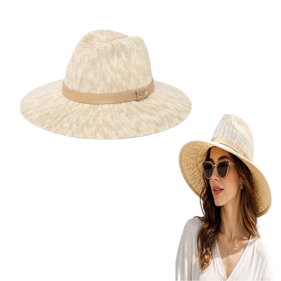 MOODCAPS Women's Knit Fedora Hat, Breathable Lightweight Foldable Wide Brim Sun Hat for Outdoor and Daily Wear