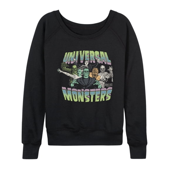 Universal - Monsters Collage Lightweight French Terry Wide Neck Long Sleeve Graphic Shirt