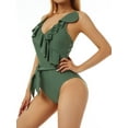 thumbnail image 4 of KOMOO Women One Piece Bathing Suit Deep V-neck Padded Swimwear Sleeveless Ruffled Hem Tummy Control Swimsuits, 4 of 9