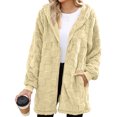 thumbnail image 2 of Women's Fashionable Casual Warm Thick Plush Striped Embossed Button Hooded Cardigan Coat Gold XXL, 2 of 6