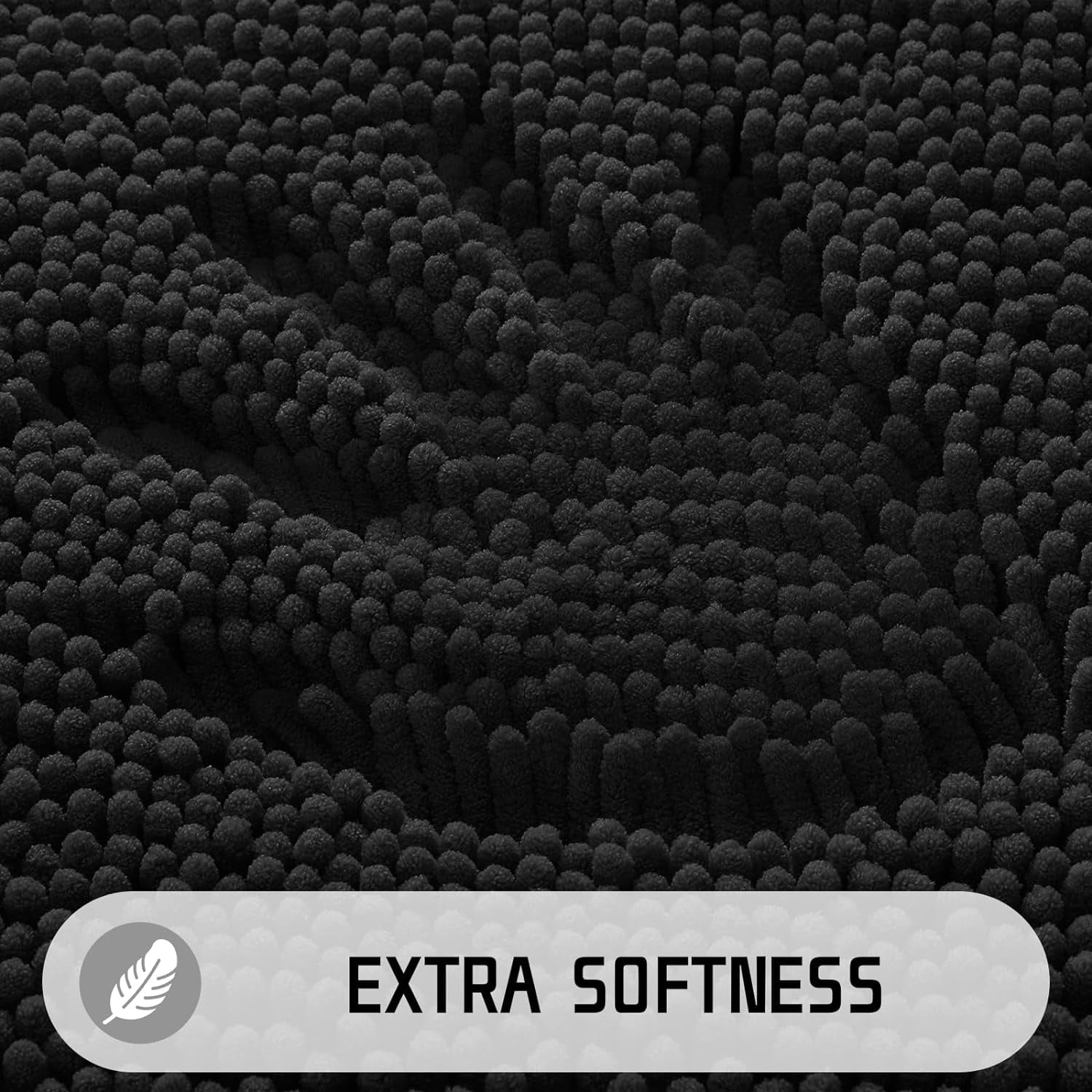 Chenille Bathroom Rug, 24x17, Extra Soft Absorbent Bath Rugs, Non-Slip, Bath Mats for Bathroom Floor, Water Absorbent, Machine Washable, Plush Bathroom Mat for Tub and Shower, Black