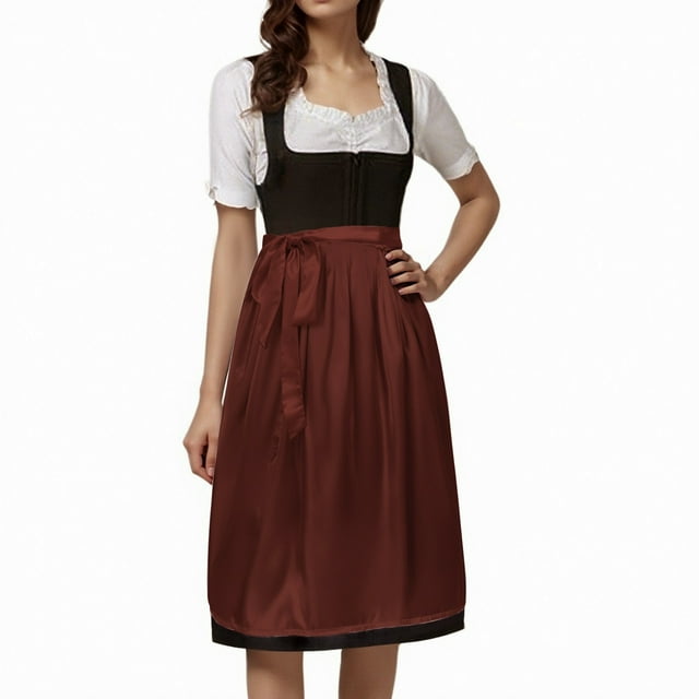GDREDA Oktoberfest Bavarois Tablier Mi-Long Classique Uni pour Femme avec Liens pour Robe de Fête pour Rassemblements Festifs