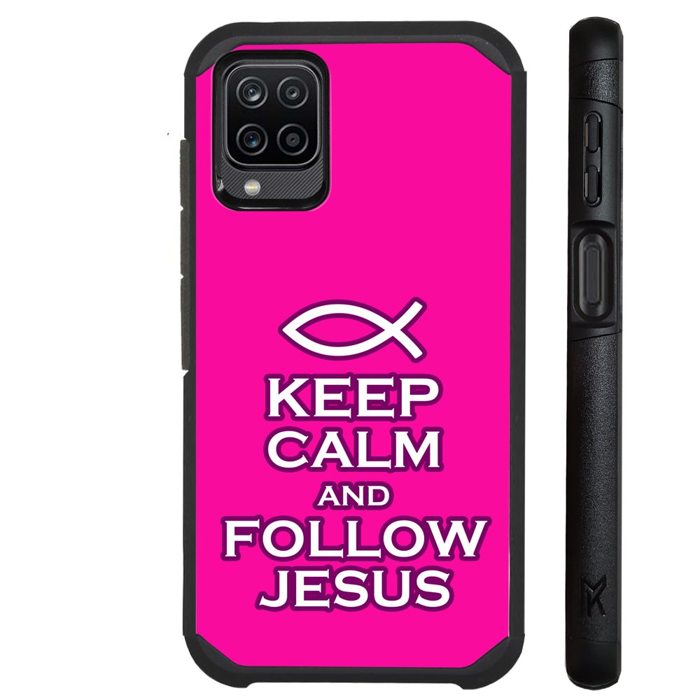 Compatible with Samsung Galaxy A12 Hybrid Fusion Guard Phone Case Cover (Pink Follow Jesus