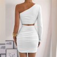 thumbnail image 6 of Women'S 2025 Fashion Hot Girl Off-Shoulder Hollow Slim Hip Dress Long Sleeve Ruffle Cocktail Mini Dress White L, 6 of 8