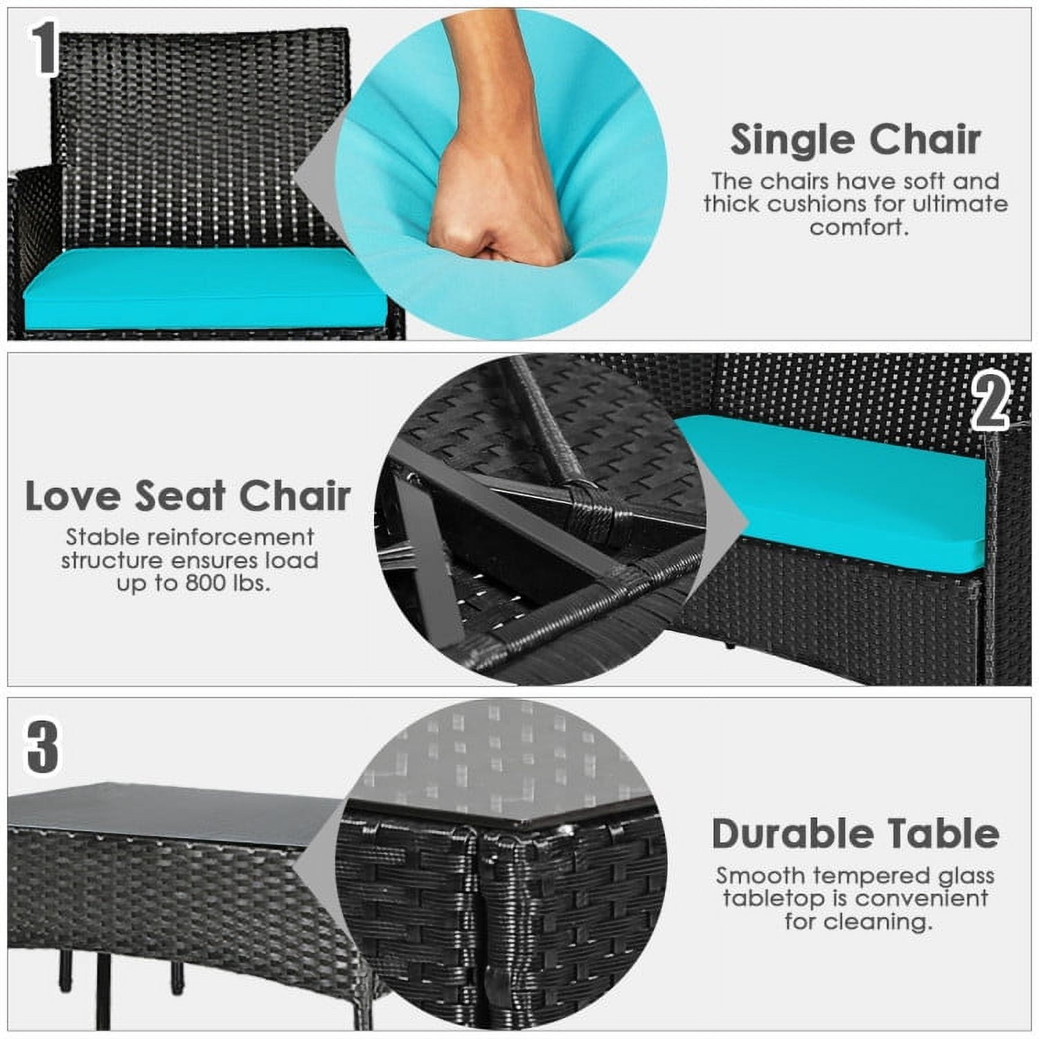 Aimee Lii 4 Pcs Patio Wicker Furniture Set, Cushioned Sofa Furniture, Small Patio Set, Turquoise Aimee Lii 4 Pcs Patio Wicker Furniture Set, Cushioned Sofa Furniture, Small Patio Set, Turquoise