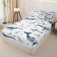 thumbnail image 3 of Manfei Ink Ocean Whale Zipper Queen Comforter Set with Fitted Sheet and 2 Pillowcases, Kawaii Shark Zipper Bedding Set, Navy White, Gray Reversible, 4-Piece, 3 of 7