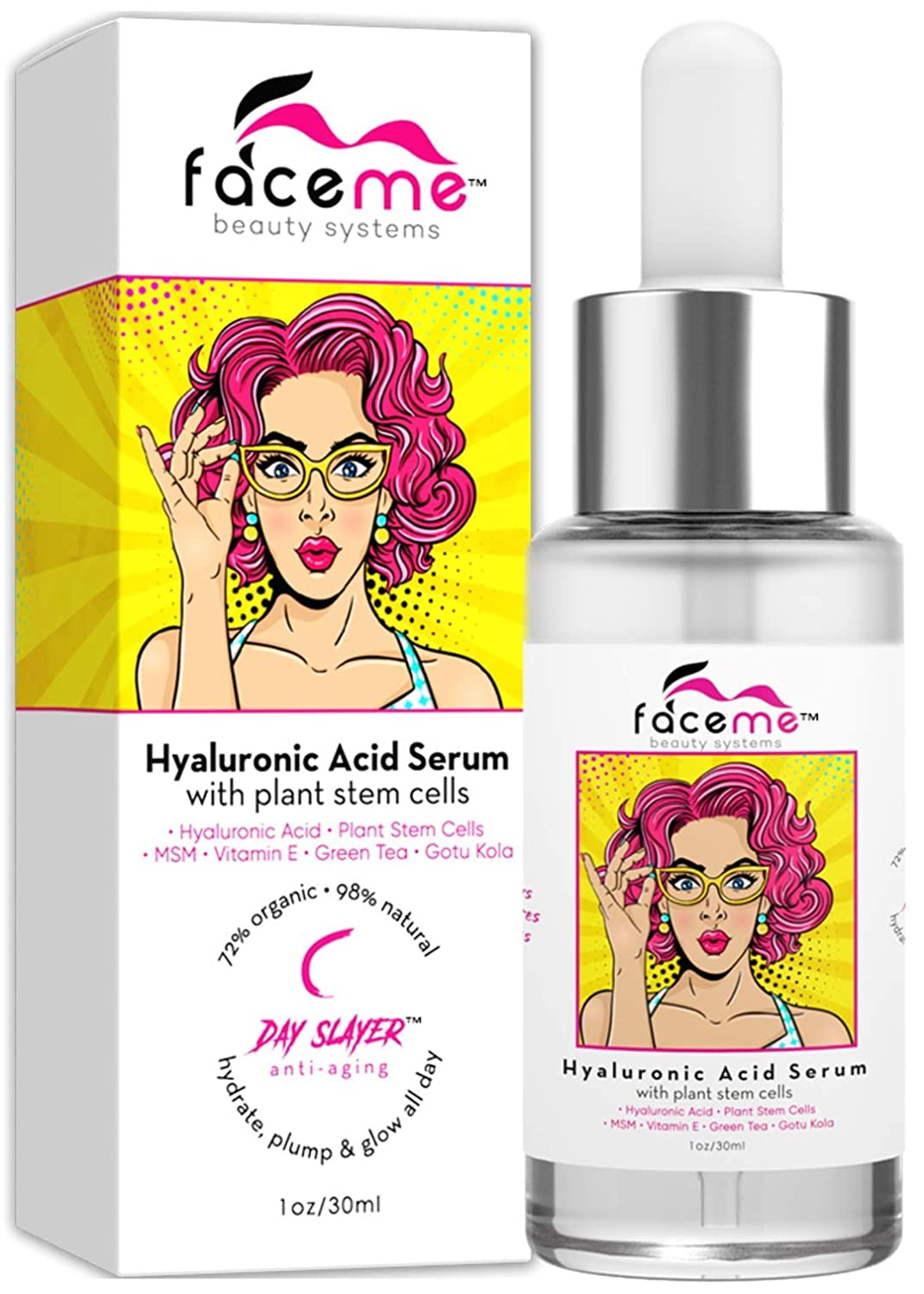 Hyaluronic Acid Serum, 1 Hydrating & Plumping Superpower, Anti-Aging + Youth Promoting- PLUMP, Erase Wrinkles, Increase Elasticity, Boost Collagen with Vitamin C & Plant Stem Cells. 1oz